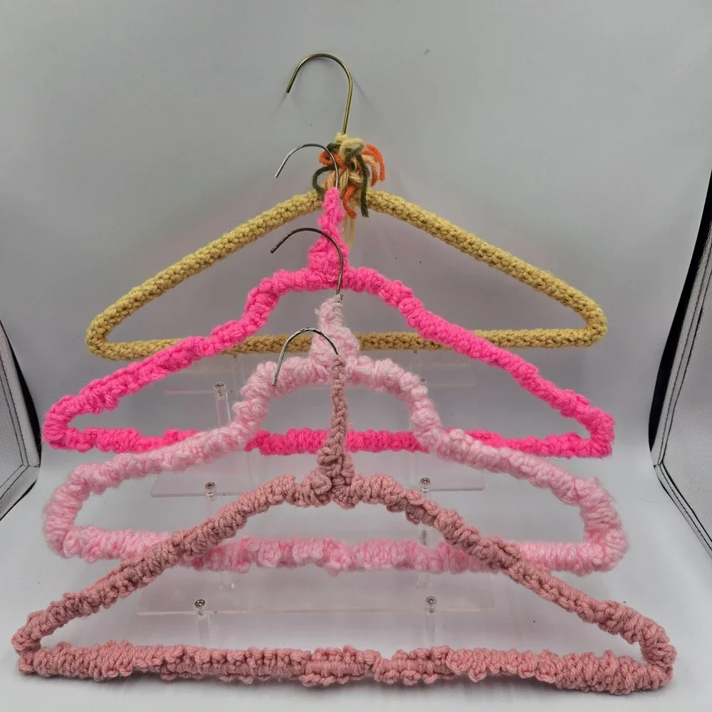 Crochet Knitted Hangers Grannycore Chic Lot of 4 VTG Handmade CountryCore Cottag